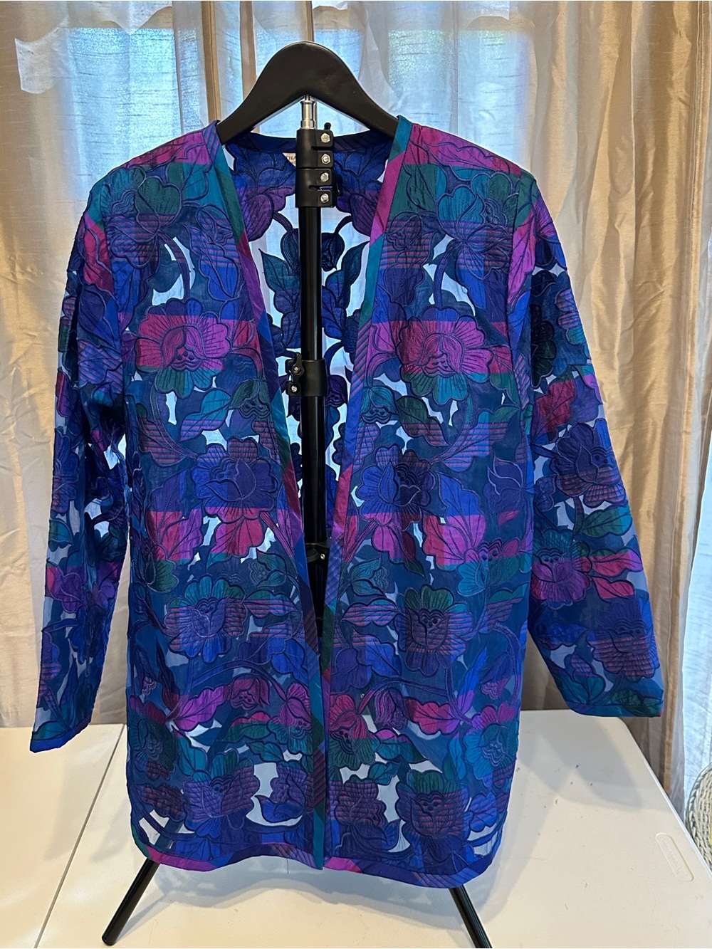 Women's Open-Front Floral Jacket in Blue & Purple
